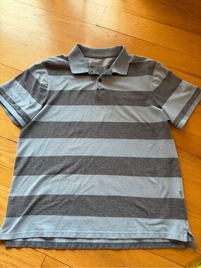 Old Navy Men's Wide-Stripe Polo - Light Blue & Gray